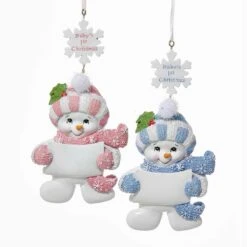 "Baby's 1st Christmas" Snowman Ornaments For Personalization, 2 Assorted
