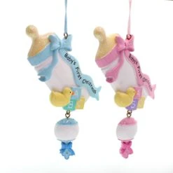 "Baby's 1st Christmas" Bottle With Rattle Ornaments For Personalization, 2 Assorted -Fancy Decor House Shop a1955 01