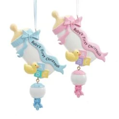 "Baby's 1st Christmas" Bottle With Rattle Ornaments For Personalization, 2 Assorted -Fancy Decor House Shop a1955 base