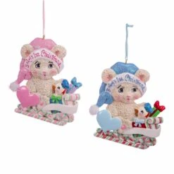 Baby's 1st Christmas Bear On Sled Ornaments For Personalization, 2 Assorted