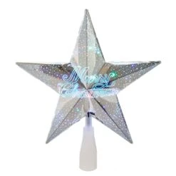 8.75" 18-Light "Merry Christmas" LED Silver Star Treetop -Fancy Decor House Shop ad2401