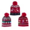 Battery Operated LED Christmas Pattern Knit Hats, 3 Assorted -Fancy Decor House Shop c5565
