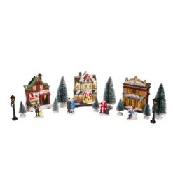 Battery-Operated LED Light-Up Christmas Village Set, 17-Pieces