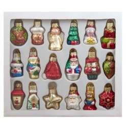 Miniature Christmas Themed Glass Ornaments, 18-Piece Box