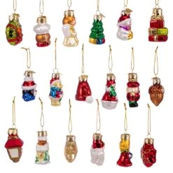 Miniature Christmas Themed Glass Ornaments, 18-Piece Box -Fancy Decor House Shop c7762 02