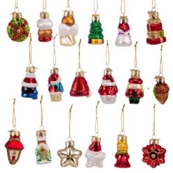 Miniature Christmas Themed Glass Ornaments, 18-Piece Box -Fancy Decor House Shop c7762 03