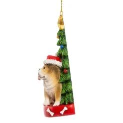 Bulldog With Christmas Tree Ornament For Personalization