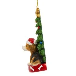Beagle With Christmas Tree Ornament For Personalization