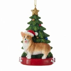 Corgi With Christmas Tree Ornament For Personalization