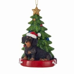 Dachshund With Christmas Tree Ornament For Personalization