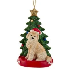 Goldendoodle With Christmas Tree Ornament For Personalization