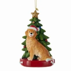 Golden Retriever With Christmas Tree Ornament For Personalization -Fancy Decor House Shop c7954go