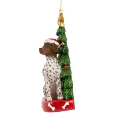 German Shorthaired Pointer With Christmas Tree Ornament For Personalization