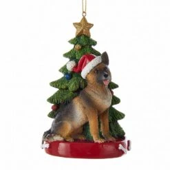 German Shepherd With Christmas Tree Ornament For Personalization -Fancy Decor House Shop c7954gs