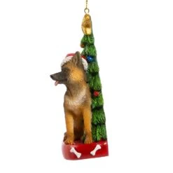 German Shepherd With Christmas Tree Ornament For Personalization