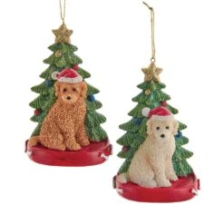 Labradoodle With Christmas Tree Ornament For Personalization
