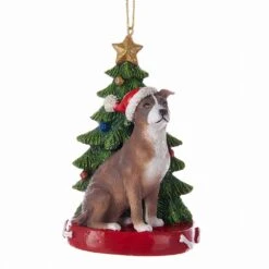 American Pitbull With Christmas Tree Ornament For Personalization
