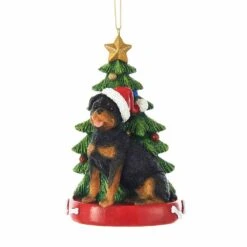 Rottweiler With Christmas Tree Ornament For Personalization -Fancy Decor House Shop c7954rw