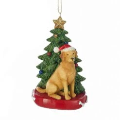 Yellow Labrador Retriever With Christmas Tree Ornament For Personalization