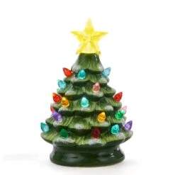 Battery-Operated LED Ceramic Green Christmas Tree -Fancy Decor House Shop c9537