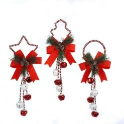 Red And White Christmas Bell With Holly Door Hangers, 3 Assorted