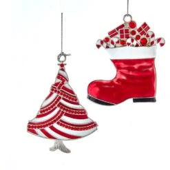 Peppermint Boot And Christmas Tree With Rhinestones Ornaments, 2 Assorted