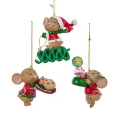 The Night Before Christmas Mouse With Sweets Ornaments, 3 Assorted
