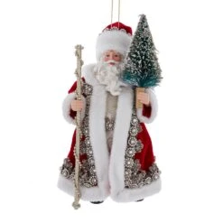 6.5" Fabriché™ Regal Red Santa With Staff And Christmas Tree
