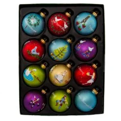 65MM Glass 12 Days Of Christmas Ball Ornaments, 12-Piece Box -Fancy Decor House Shop gg0586