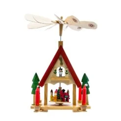 Wooden Christmas Alpine House Carousel With Candles