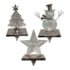 Silver Metal Christmas Stocking Hangers, 3 Assorted