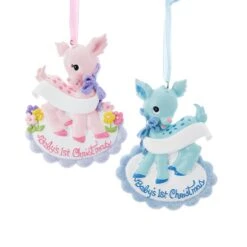 Baby's 1st Christmas Deer Boy And Girl Ornaments For Personalization, 2 Assorted