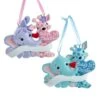 "Baby's 1st Christmas" Boy And Girl Elephant And Giraffe Ornaments For Personalization, 2 Assorted