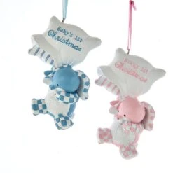 Baby's 1st Christmas Bunny With Pillow Ornaments For Personalization, 2 Assorted