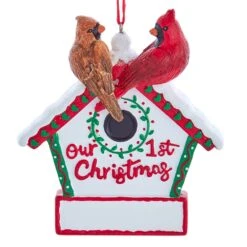 "Our 1st Christmas" Birdhouse With Cardinal Ornament For Personalization