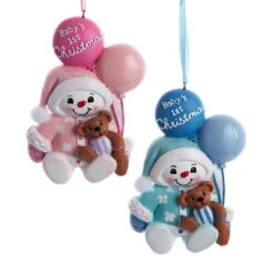 Baby's 1st Christmas Snow Boy& Snow Girl With Balloons Ornament For Personalization, 2 Assorted