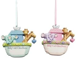 Baby's 1st Christmas Ark Boy & Girl Ornament For Personalization, 2 Assorted