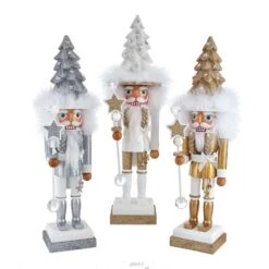 17.5" Hollywood Nutcrackers™ Silver, White And Gold Christmas Tree Hat Nutcracker, 3 Assorted