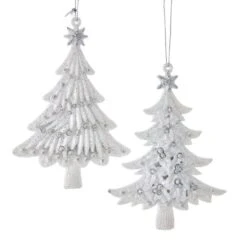 Silver And White Glittered Christmas Tree Ornaments, 2 Assorted