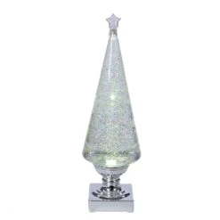 14" Battery-Operated Clear And Silver Lava LED Lighted Christmas Tree