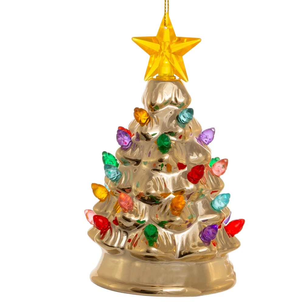 Battery-Operated LED Gold Christmas Tree Ornament 3 Battery-Operated LED Gold Christmas Tree Ornament