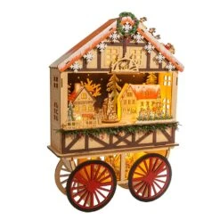 Battery-Operated Light-Up LED Musical Wooden Wagon Christmas Village Scene