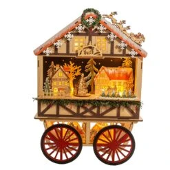 Battery-Operated Light-Up LED Musical Wooden Wagon Christmas Village Scene -Fancy Decor House Shop jel0960 1