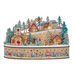 Battery Operated Light-Up Small Christmas Village With Santa