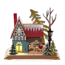 5.5" Battery Operated LED Light-Up Christmas House With Santa