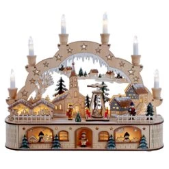 10.25" Wooden LED Light-Up Musical/Motion Santa Christmas Village