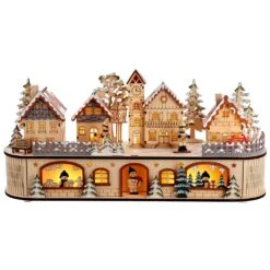 8.25" Wooden LED Light-Up 2-Tier Musical/Motion Santa Christmas Village