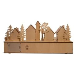 8.25" Wooden LED Light-Up 2-Tier Musical/Motion Santa Christmas Village -Fancy Decor House Shop jel0998 02