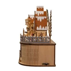 8.25" Wooden LED Light-Up 2-Tier Musical/Motion Santa Christmas Village -Fancy Decor House Shop jel0998 03
