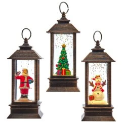 Battery Operated Snowman, Santa & Christmas Tree Miniature Water Lantern, 3 Assorted